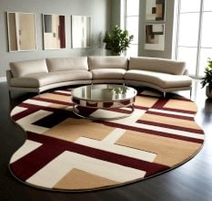 Handcrafted Beige Maroon Geometric Living Room Rug